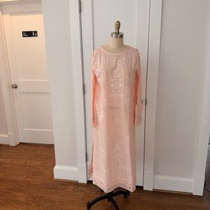 Agha Noor Peach Embroidered Cotton Kurta NWT